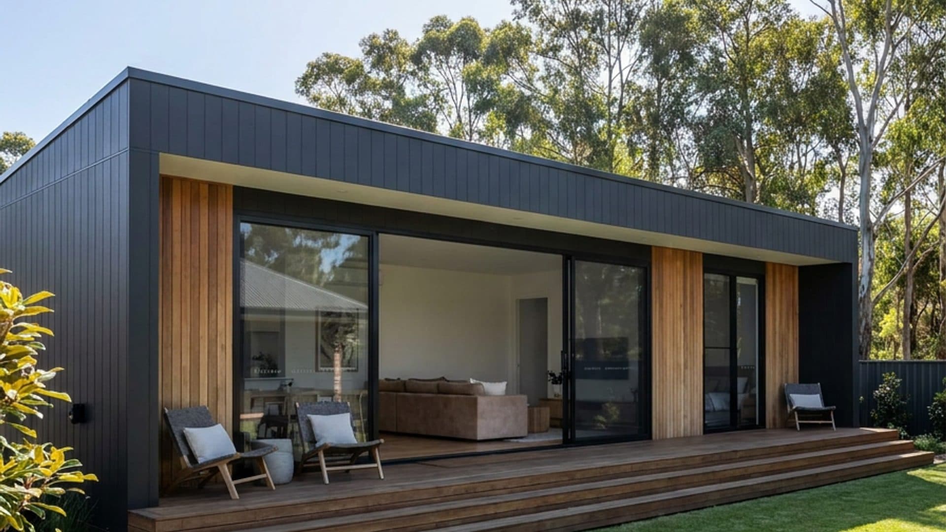 abodemore 1-bedroom modular home exterior at golden hour